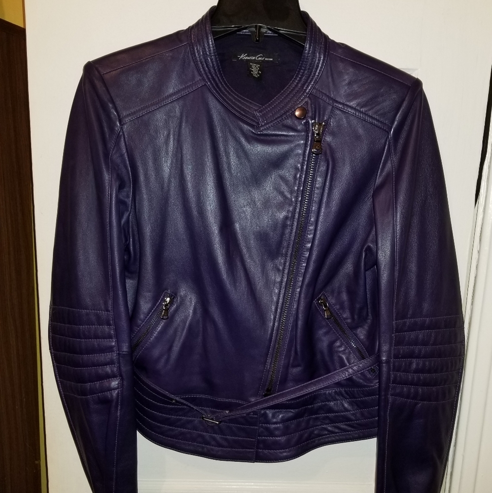 Cool Sz M Kenneth Cole Violet leather moto jacket